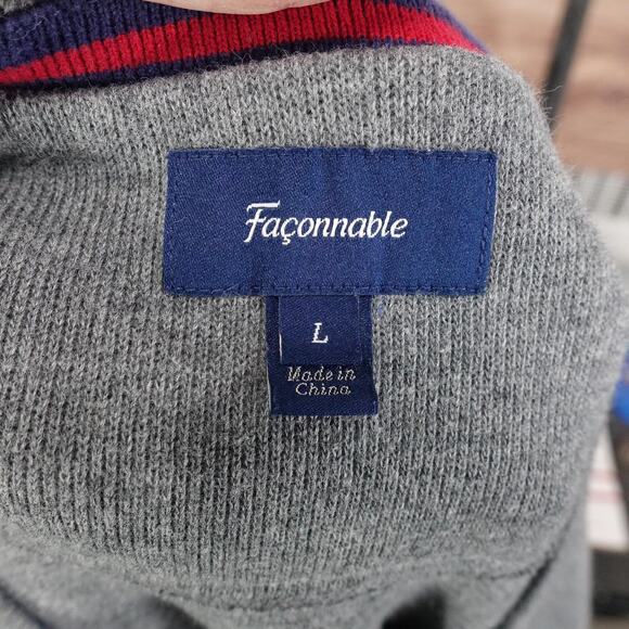 Faconnable Sweatshirt Mens Large Gray Crewneck Cotton Pullover Embroidered Logo - Picture 7 of 9